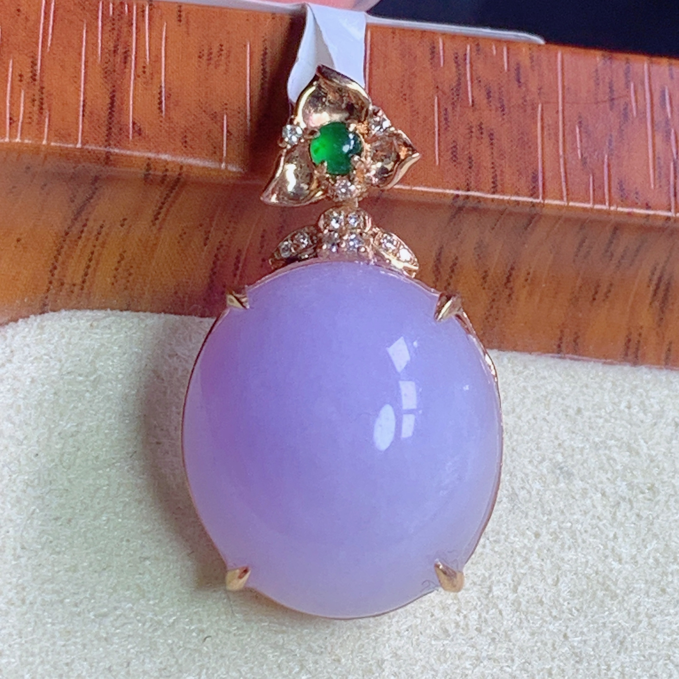 天然缅甸A货翡翠18k金紫罗兰蛋面吊坠j整卡26.6石16.6/15.3/7.8mm