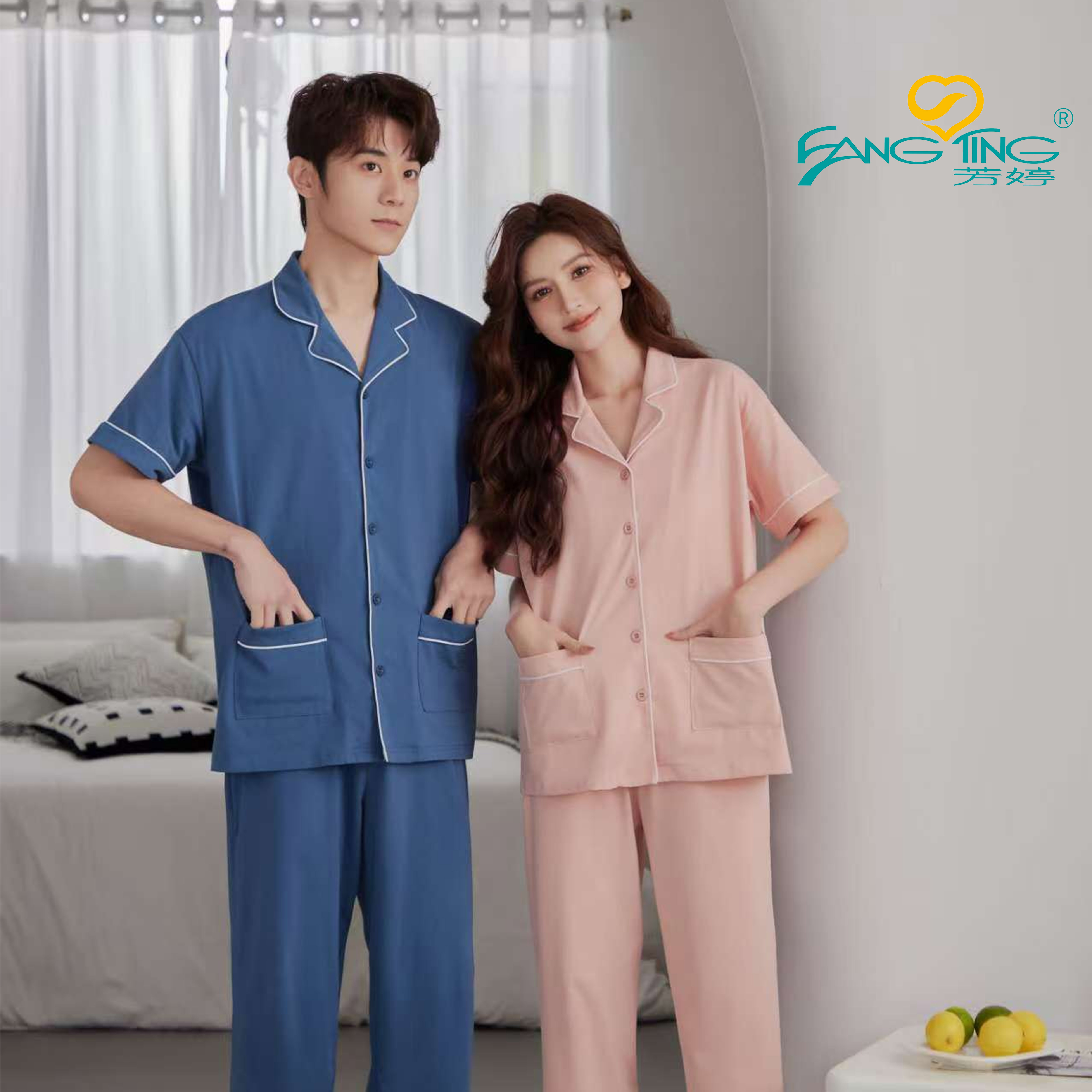 【2025新款】情侣春夏男女开襟家居服套装全棉大码短袖宽松舒适