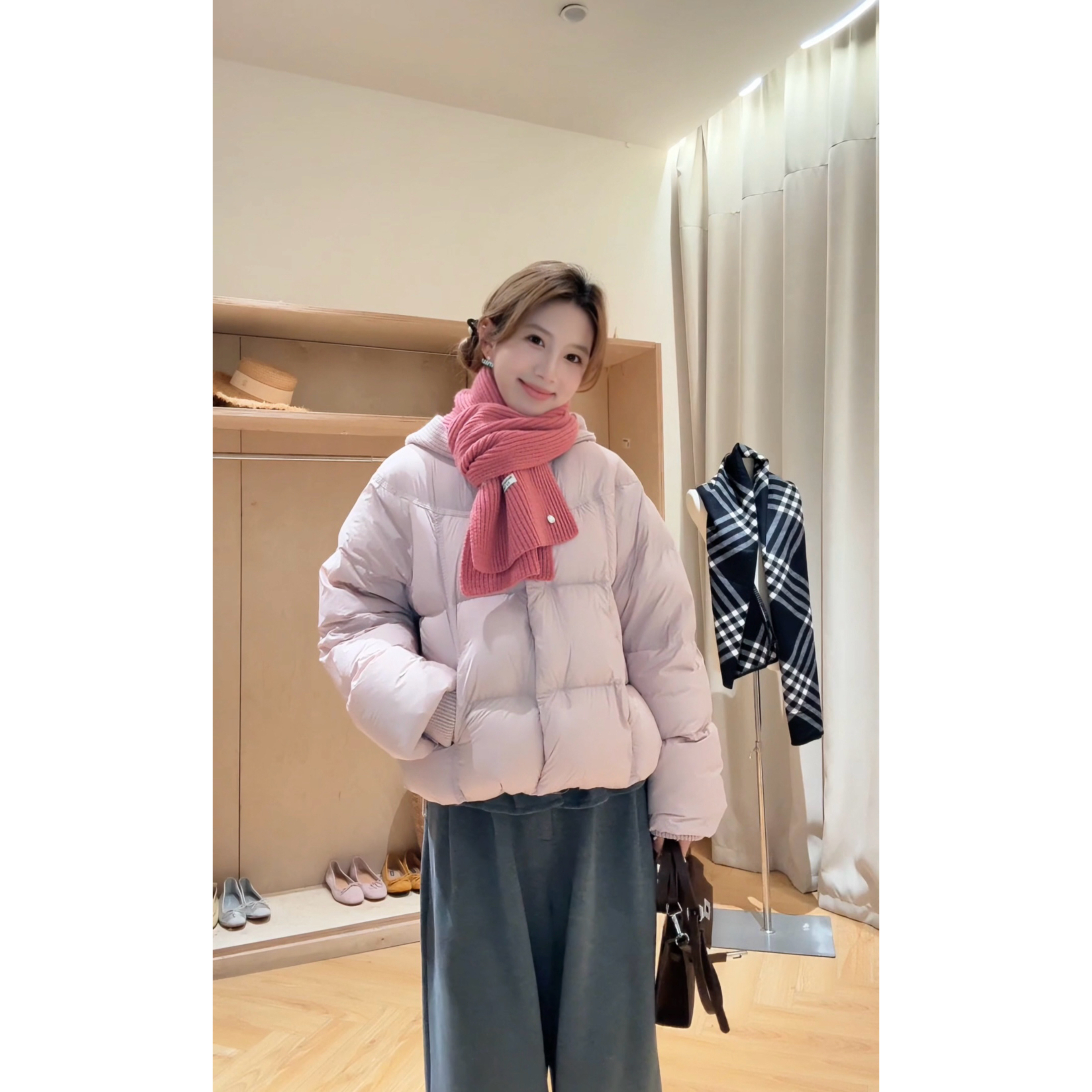 【YS】‘温柔邂逅’短款连帽针织加厚泡芙新国标90羽绒服~1324