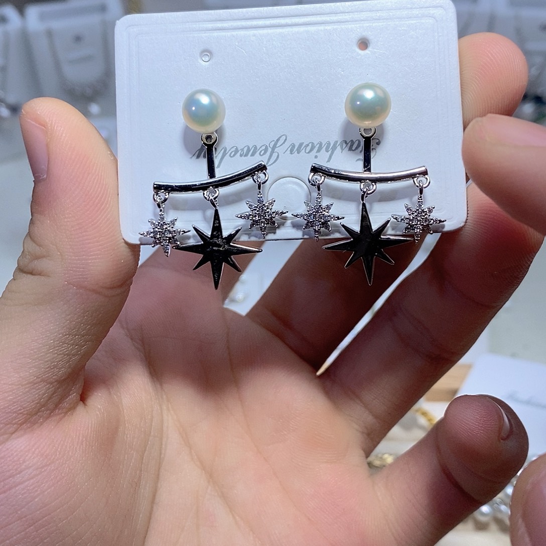 耳饰银S925镶嵌淡水珍珠