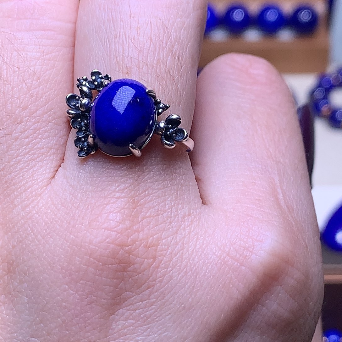 一***儿青金石银S925镶嵌戒指