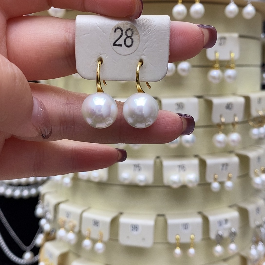 淡水珍珠耳饰银S925镶嵌兰*