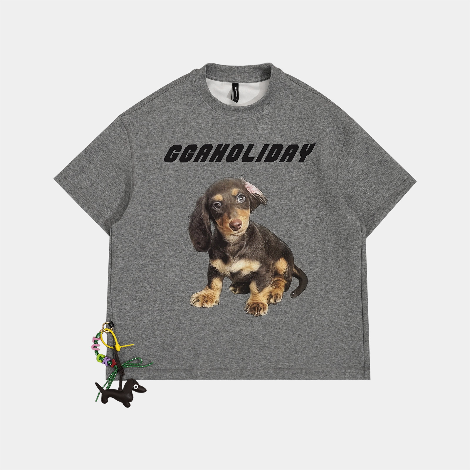 GGAHOLIDAY美式休闲宽松复古小狗挂件印花街头百搭显瘦T恤-152588