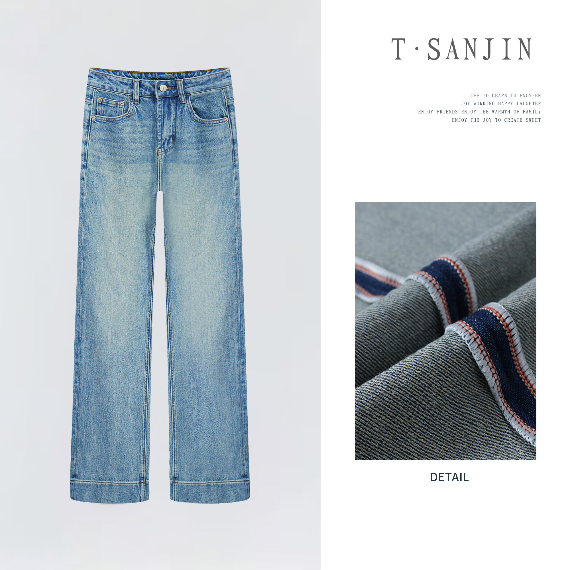 2025小个子微弹早秋新款复古直筒高腰不贴腿显瘦百搭牛仔裤女蓝色