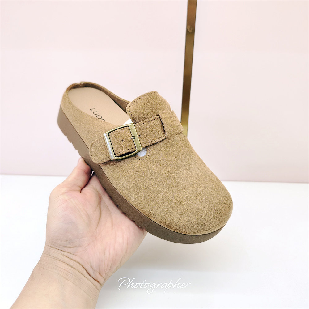 实体店真皮女鞋2562平底包头拖鞋真皮勃肯鞋舒适休闲外穿半拖