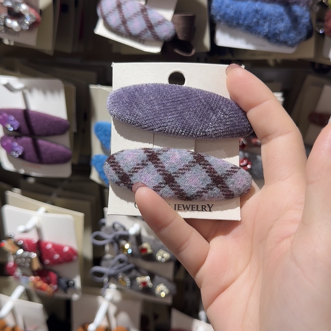 布艺非金属紫色格子拜拜