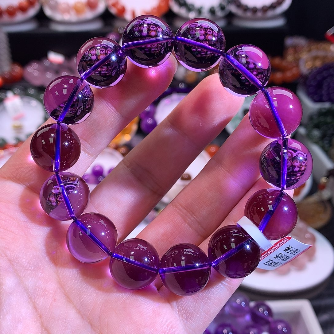 水晶手链未镶嵌巴西紫水晶深紫色14.8+