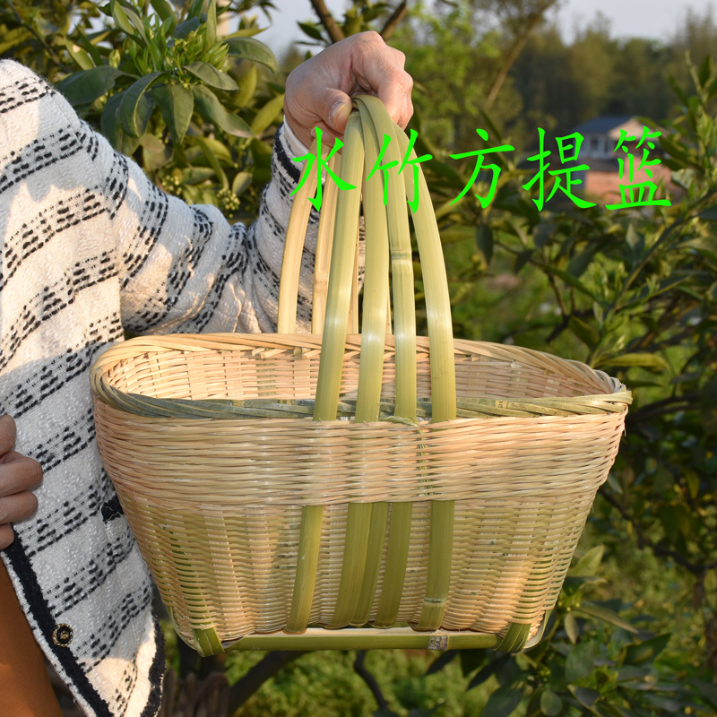 水竹方提篮提篼买菜篮子竹编纯手工编制