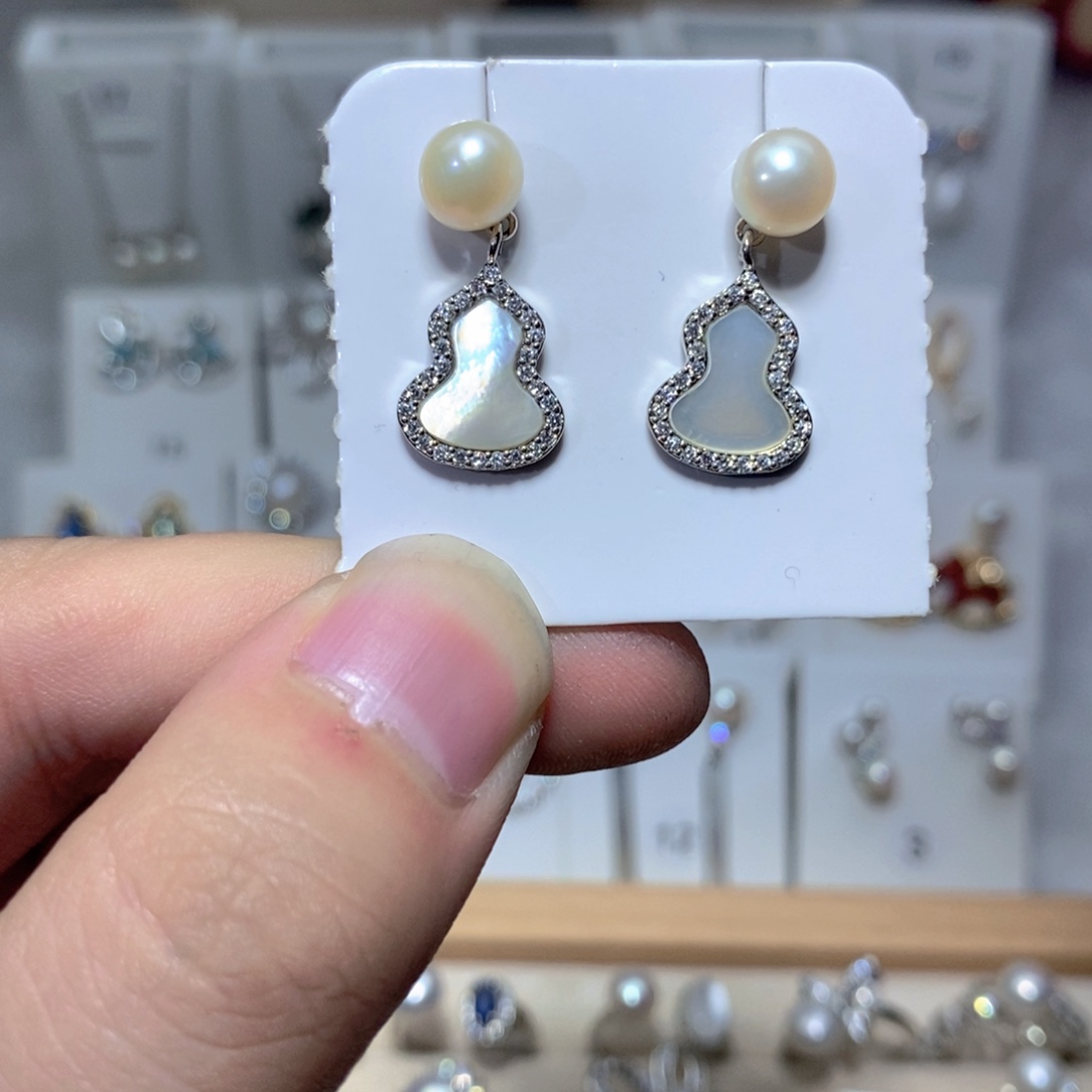 淡水珍珠耳饰银S925镶嵌