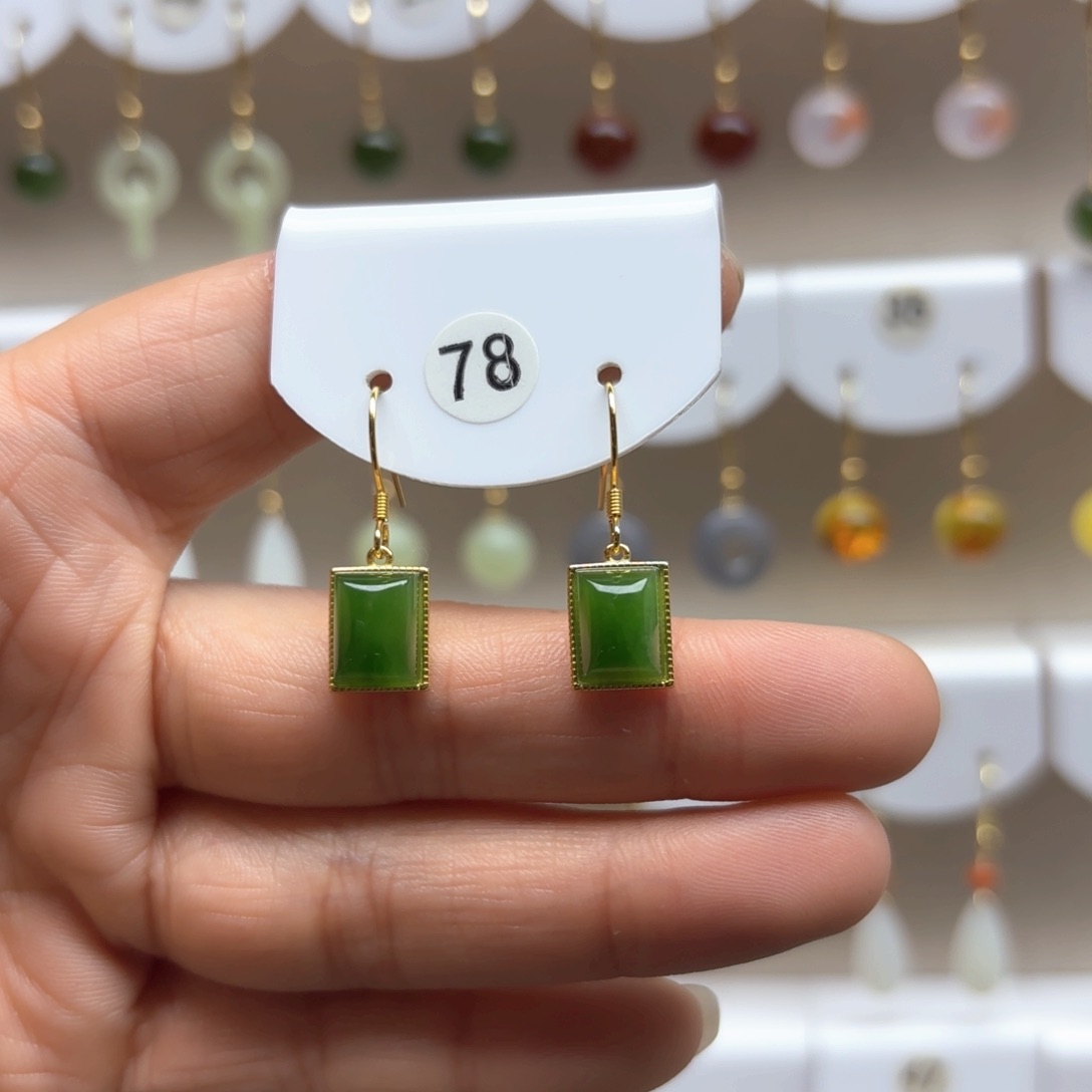 和田玉耳饰银S925镶嵌