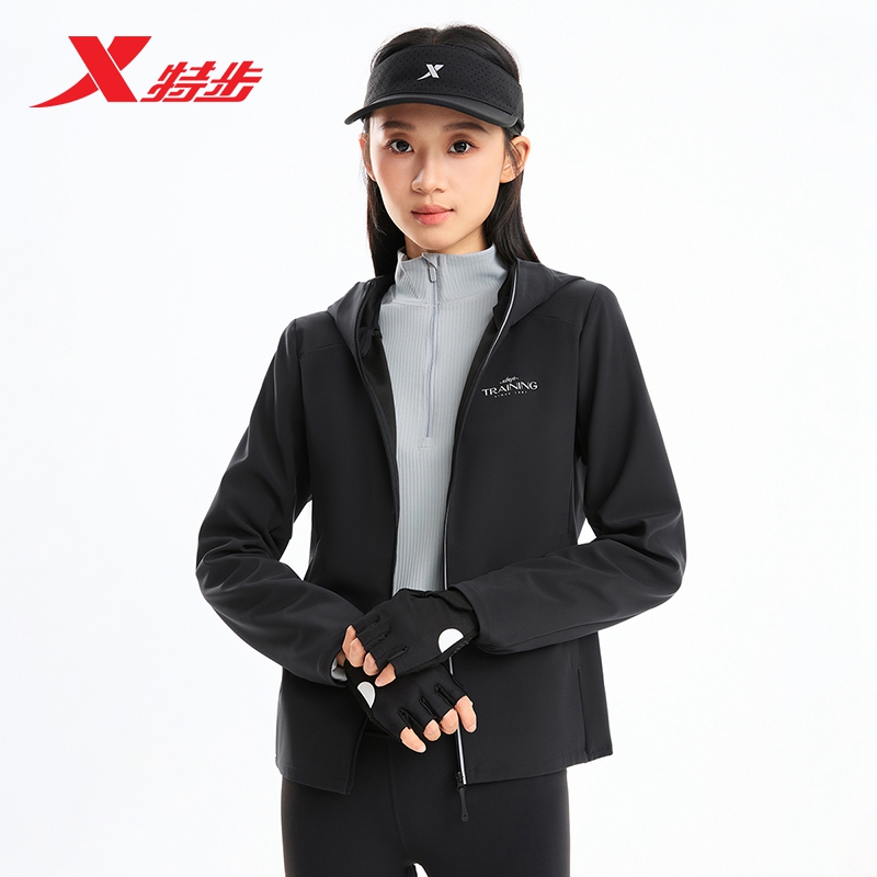 【软壳风衣】特步女2025年秋季新款训练女装薄款夹克风衣运动外套女