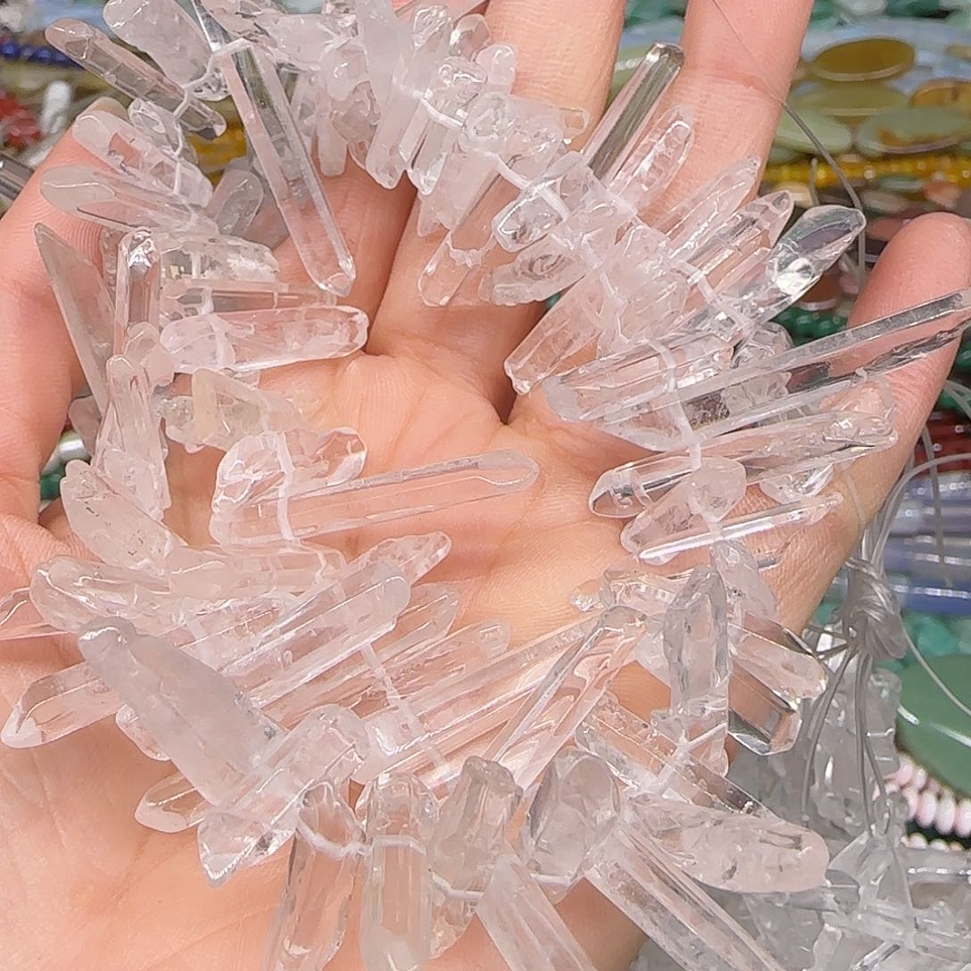 玛瑙/玉髓合金珠宝半成品白水晶柱一条小