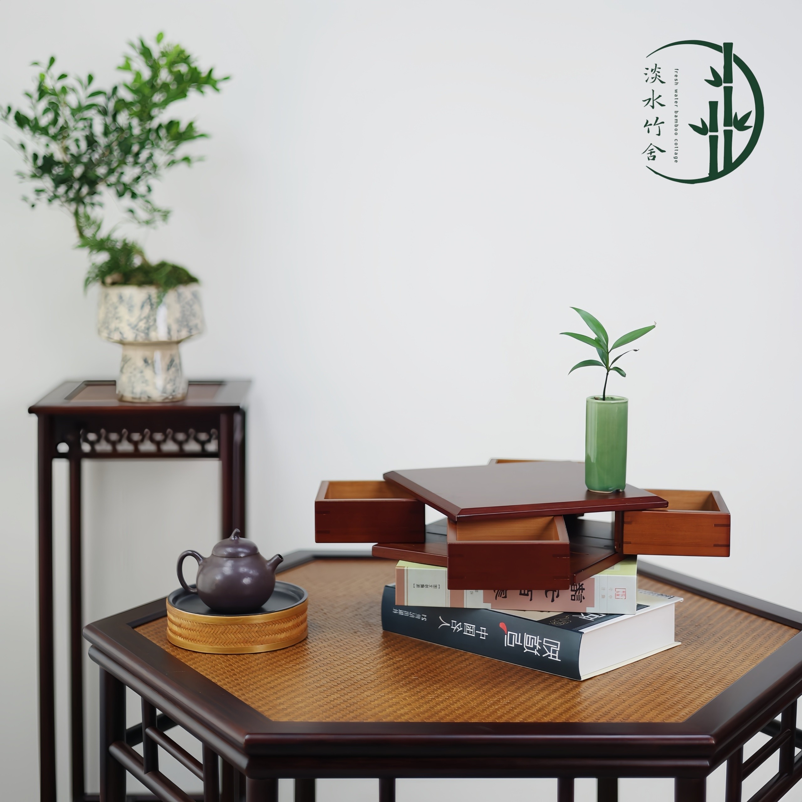 「鲁班大师」精品楠竹手工鲁班机关旋转隐藏茶具糖果中式茶具储物架