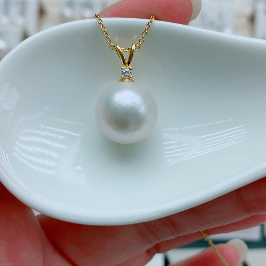 淡水珍珠银S925镶嵌吊坠(赠链)12.8mm
