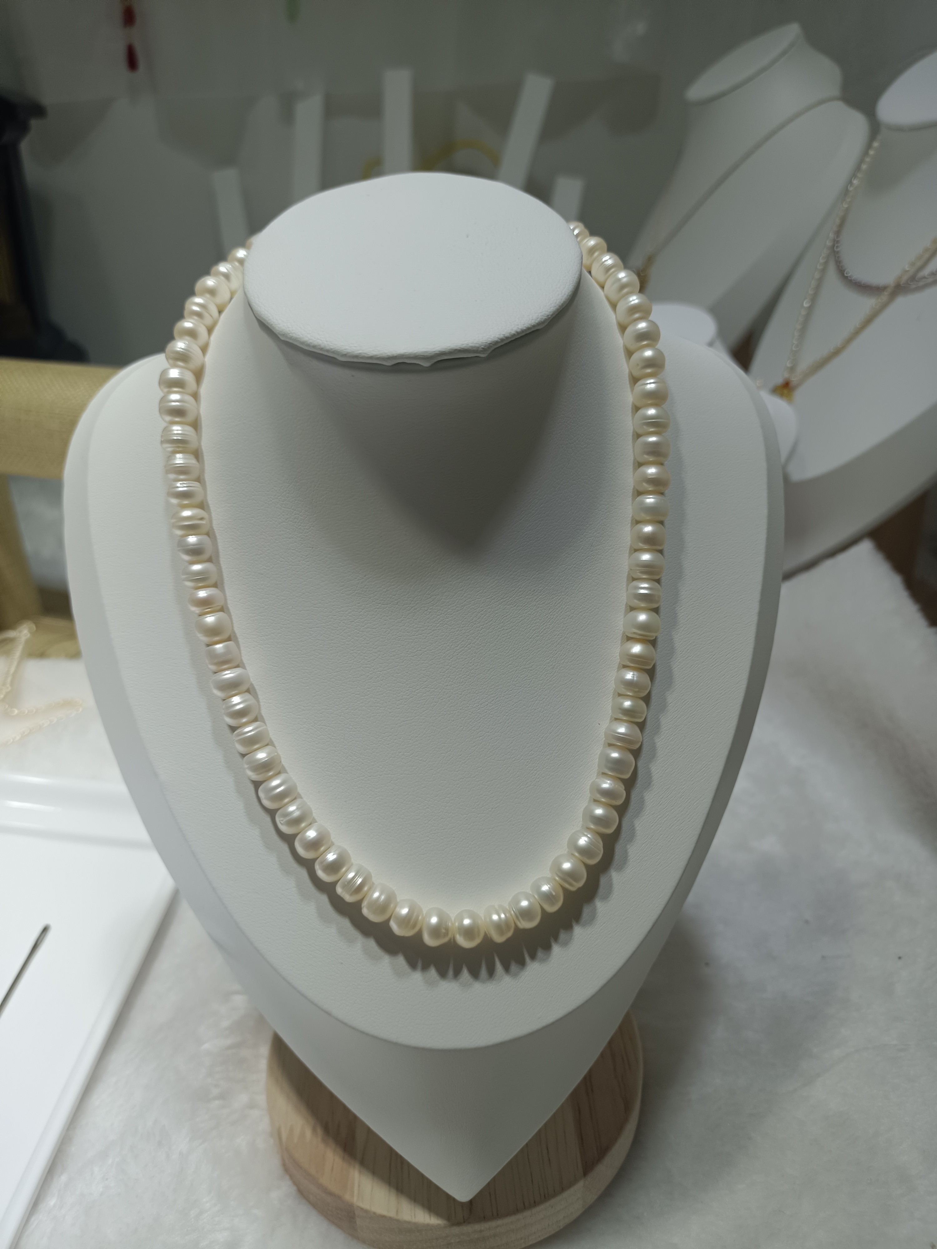 非金属珐琅项链 6－7㎜淡水真珍珠扁圆有瑕自然光