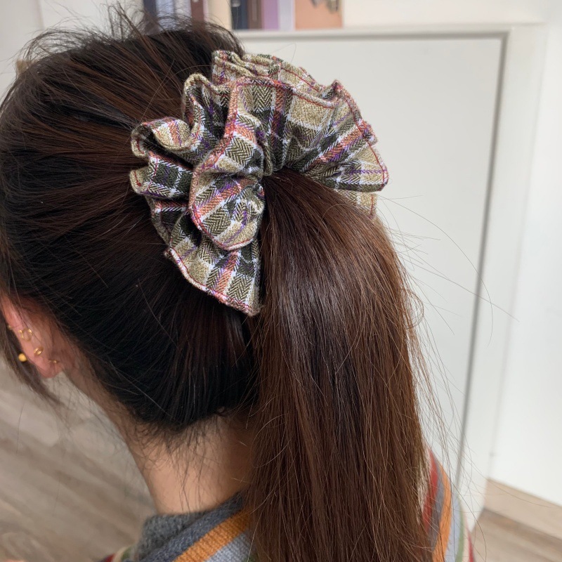 气质文艺少女格纹色系发圈高品质多层褶皱小肠圈新款发绳发饰新品