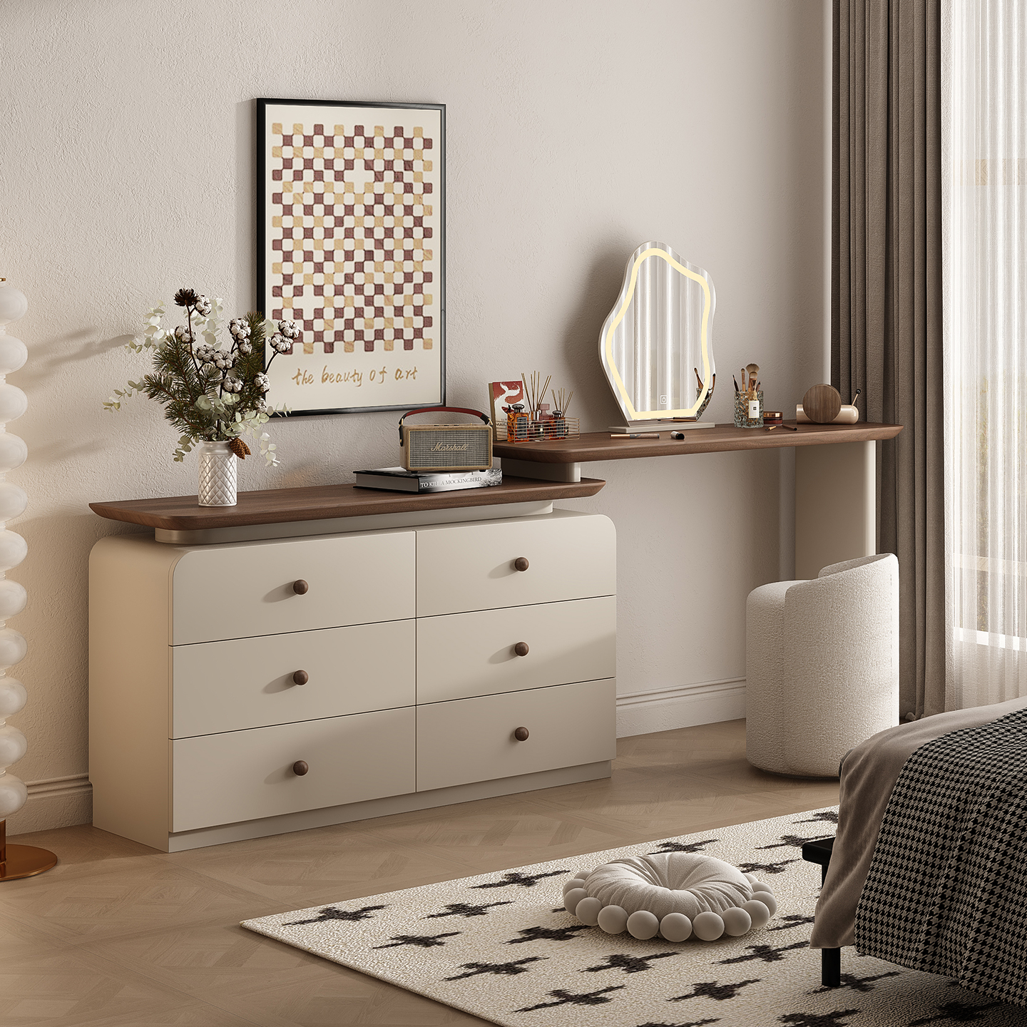 梳妆台意式轻奢极简家用卧室可伸缩化妆桌大容量组合款客厅简约