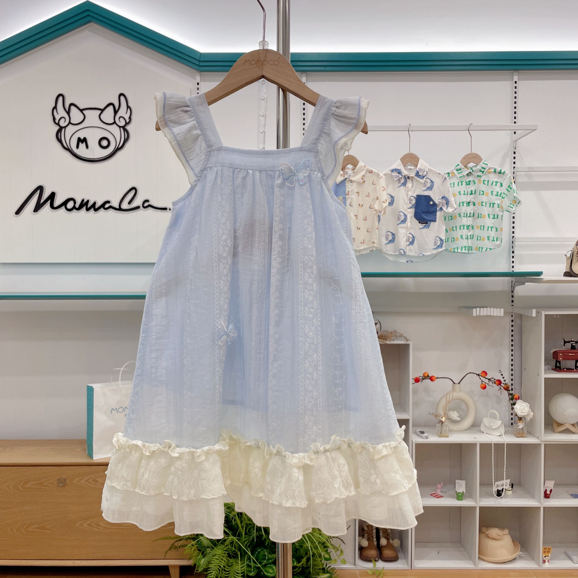 MOMOCO女童夏季儿童甜美清冷舒雅无袖拼接连衣裙20250603001