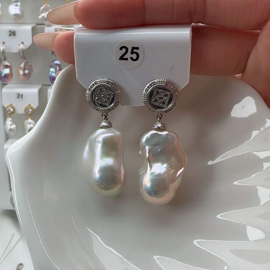 淡水珍珠耳饰银S925镶嵌果*
