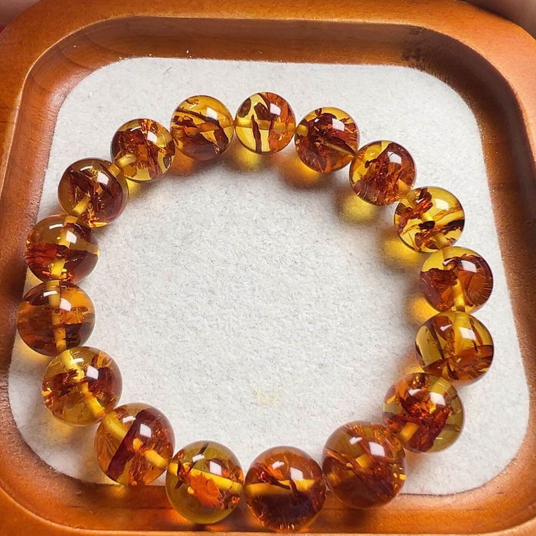 手串琥珀（花珀）未镶嵌花珀圆珠手串