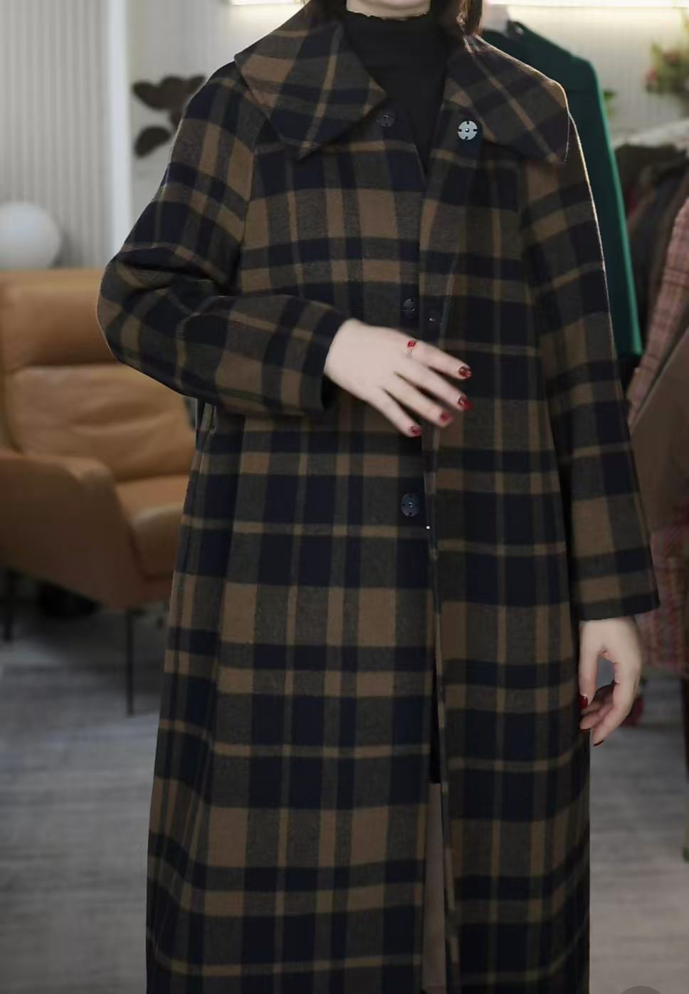 【JX6654蓝黄格毛呢外套秋冬】M多多专属时尚格子大气25新款双面呢