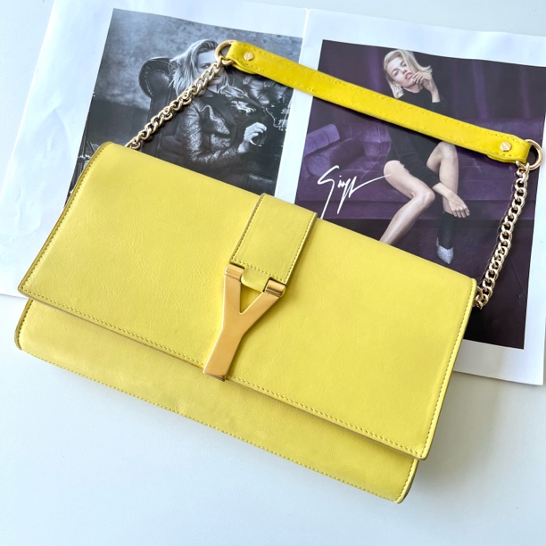 95新 YSL/圣罗兰 XM/柠檬黄大Y金标手拿晚宴包腋下包/YW05619252