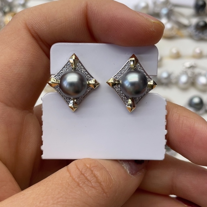 海水珍珠耳饰银S925镶嵌