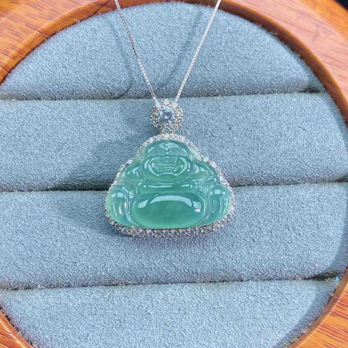 天然翡翠A货时尚设计款佛公吊坠通体S925银镶嵌15.6*22*4