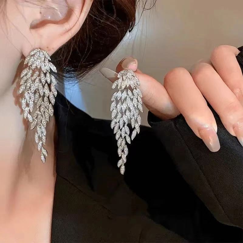 铜合金耳饰 【羽零落】气质轻奢时尚百搭欧美长款满钻-607