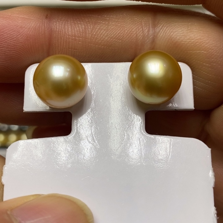 海水珍珠金珠耳钉18K金镶嵌