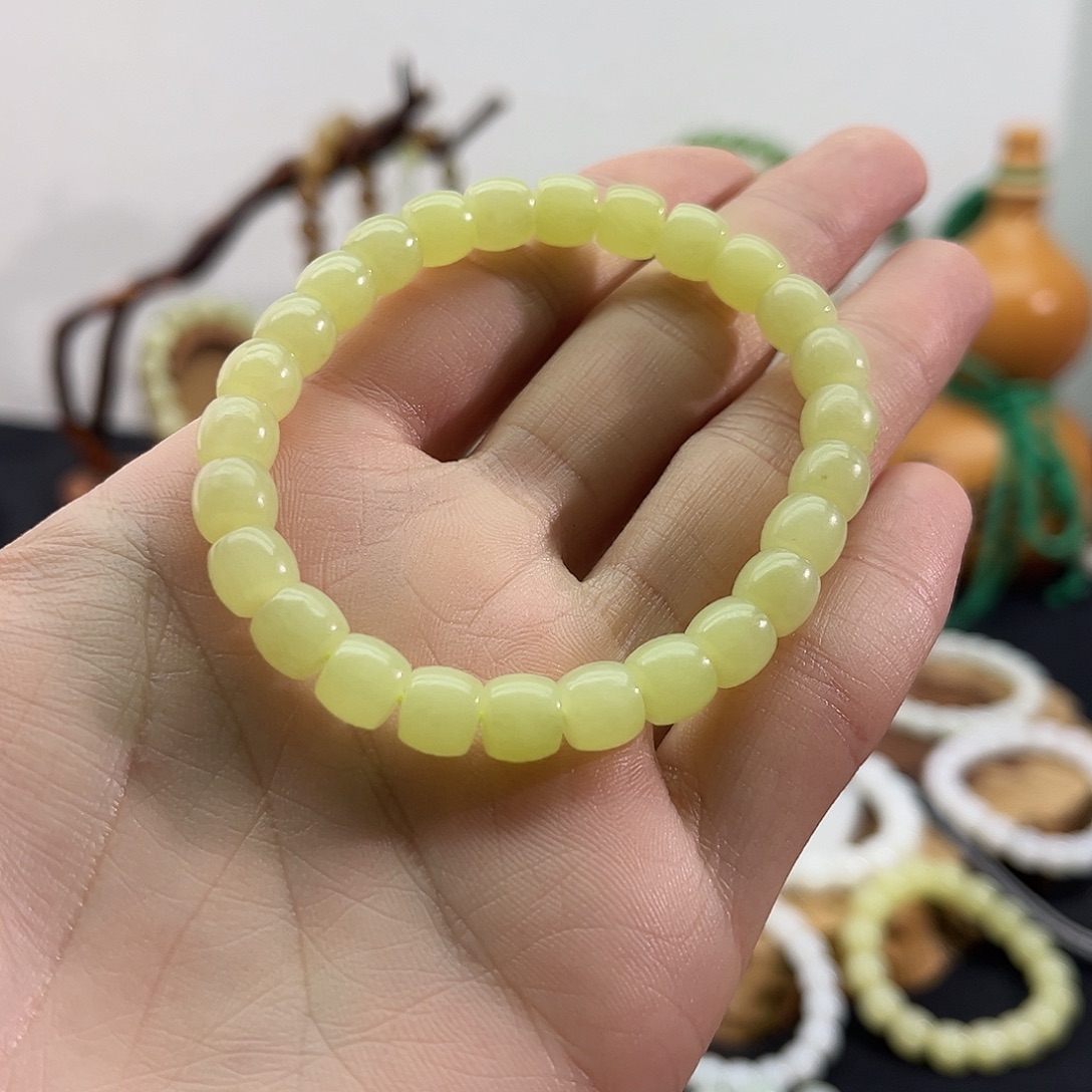 和田玉未镶嵌颈饰青海-黄口-老型直切手串-8mm