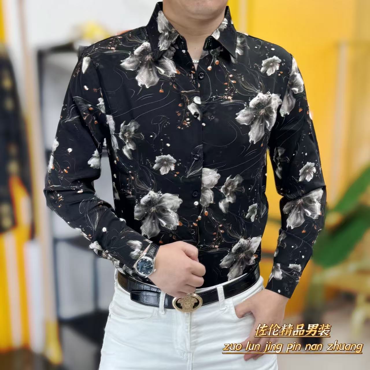 950秋季新款时尚男士修身百搭长袖衬衫