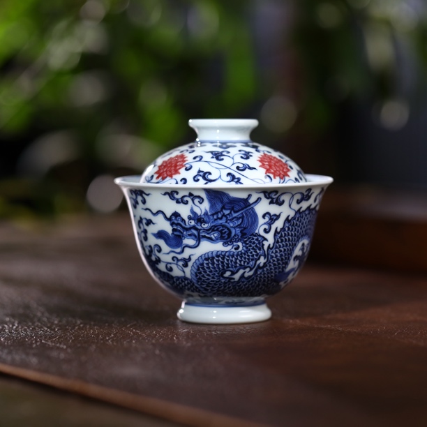 阳春白雪宣德龙穿花盖碗