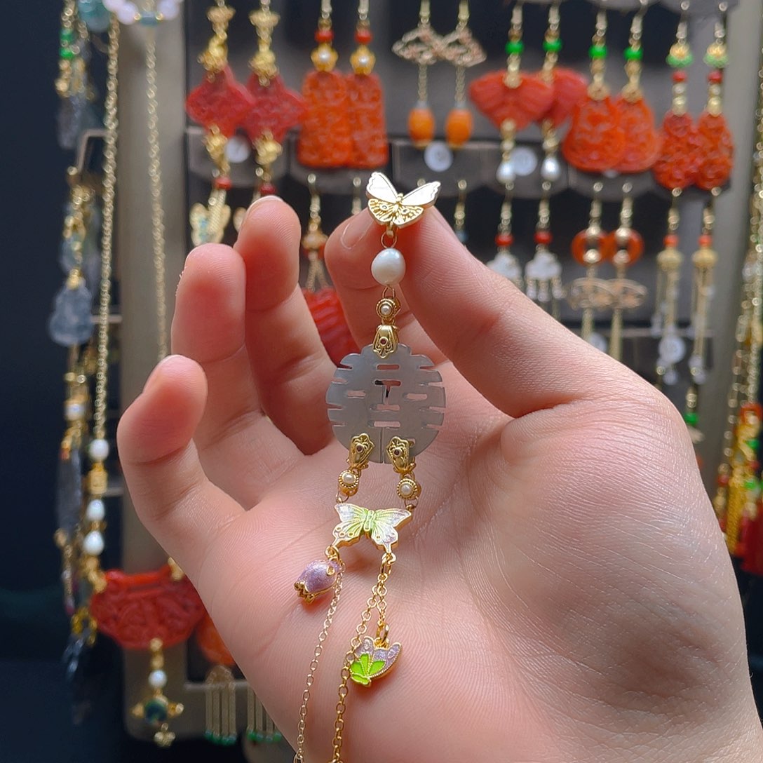 翡翠耳饰合金翡翠