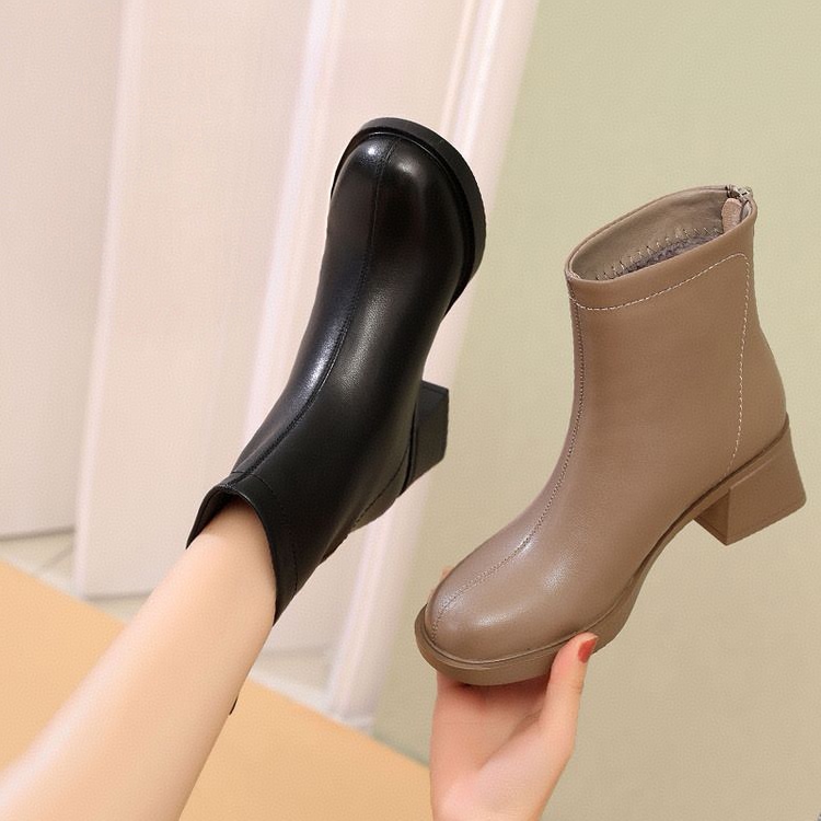 C998时尚粗跟短靴女2025新款冬季单靴复古百搭瘦瘦靴加绒时装靴