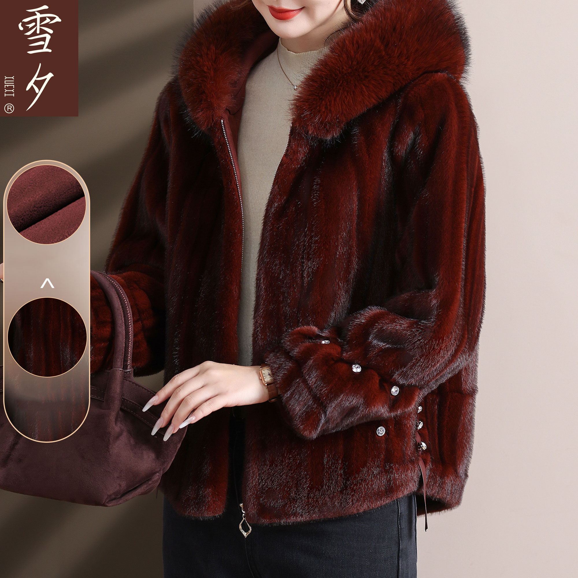 2025新款妈妈冬装仿水貂绒大衣2025新款洋气中老年女短款加厚外套