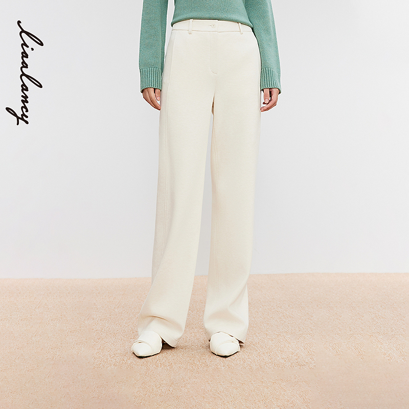 LANCY/朗姿2024年冬新款简约百搭直筒休闲裤女宽松显瘦白色西装裤