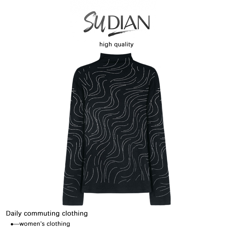 【现货】SUDIAN烫钻星条弹力打底衫QYAA3062