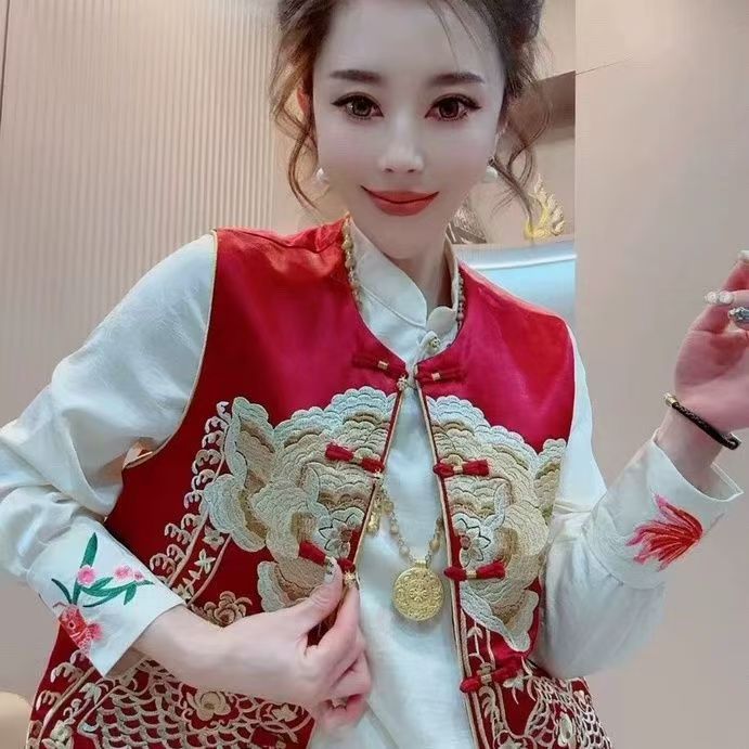 女刺绣修身型马夹中国风中式显瘦时尚马甲百搭绣花国风国潮盘扣