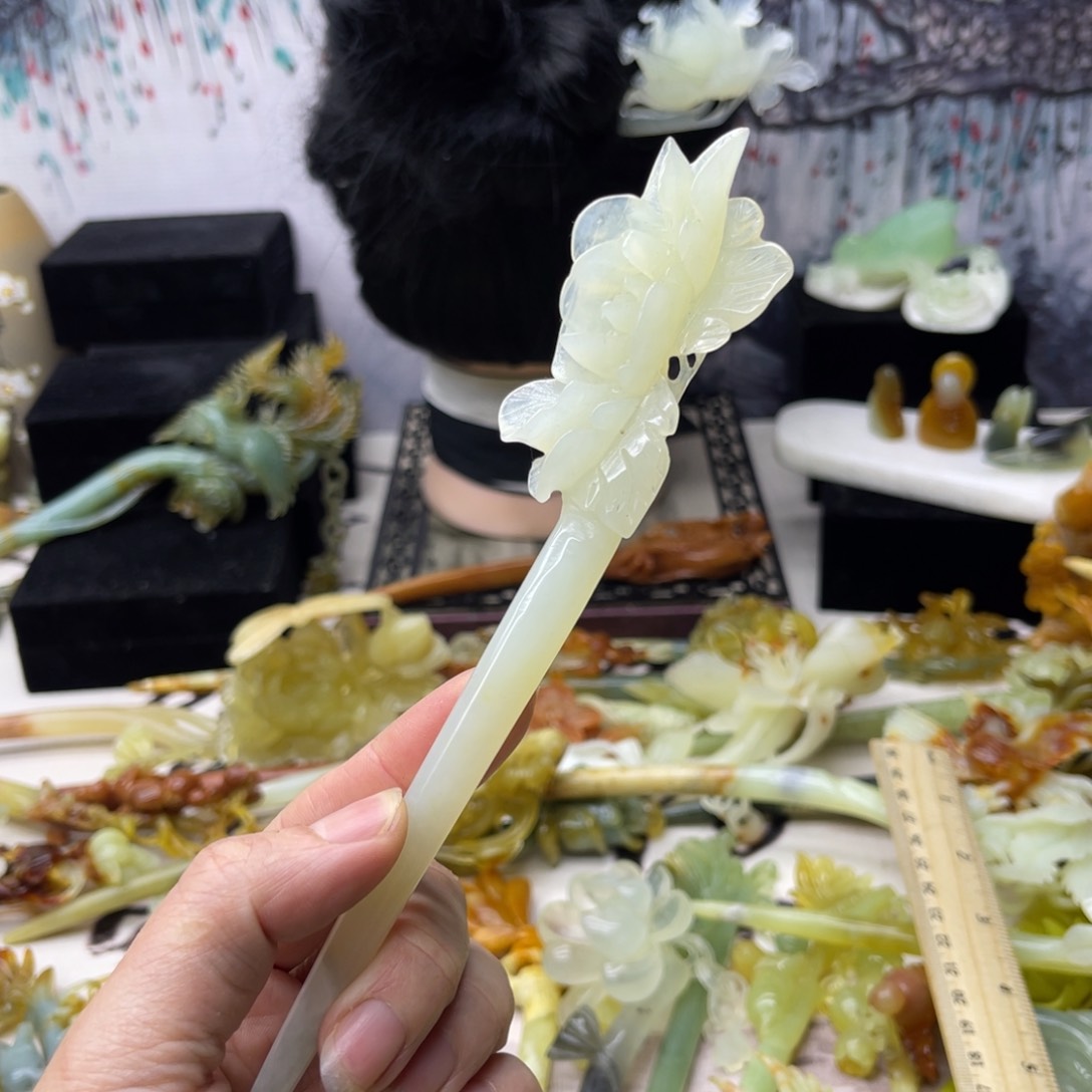 【闪购商品】蛇纹石玉发饰合金