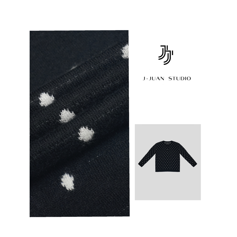 【J.Juan】波尔卡-波点套头毛衣高个子女装秋季精纺羊毛半闭合上衣