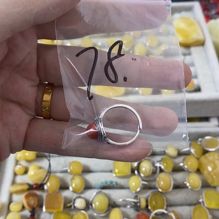 蜜蜡裸石银S925镶嵌戒指