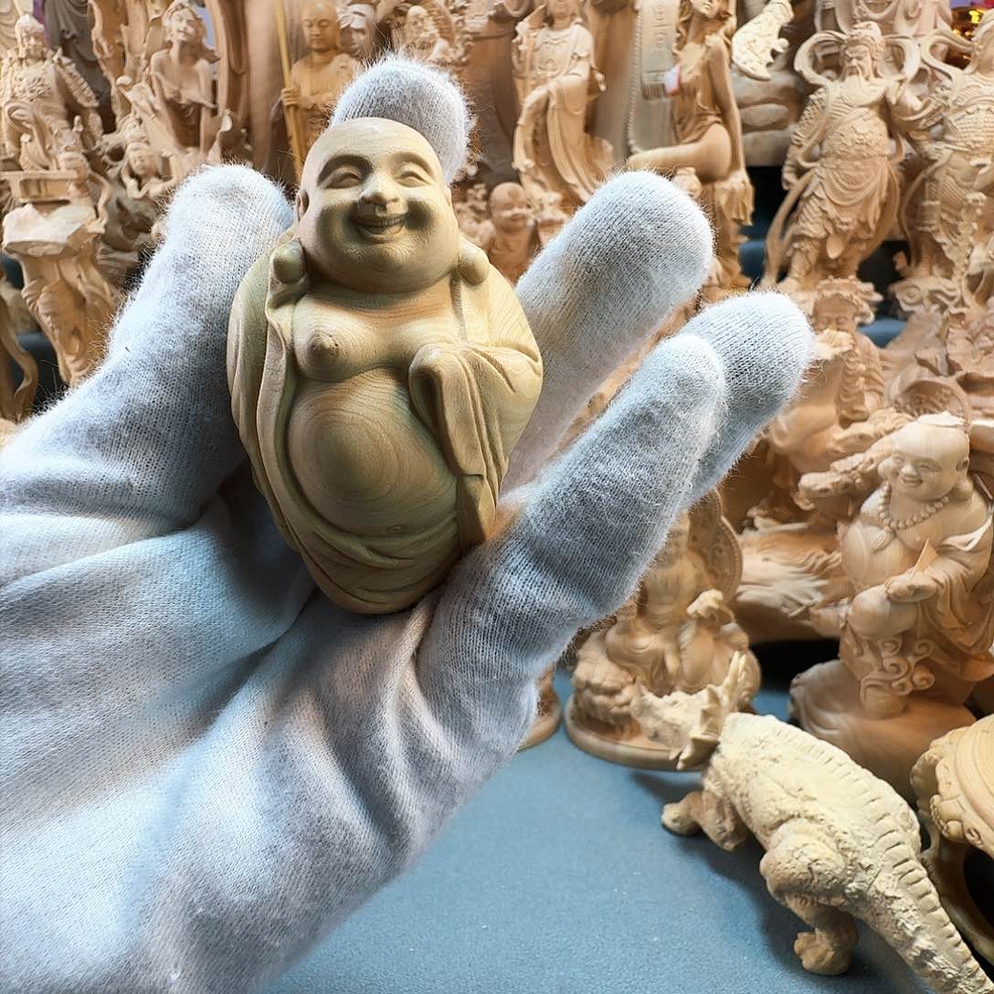 黄杨木虎**河小叶黄杨木弥勒手把件