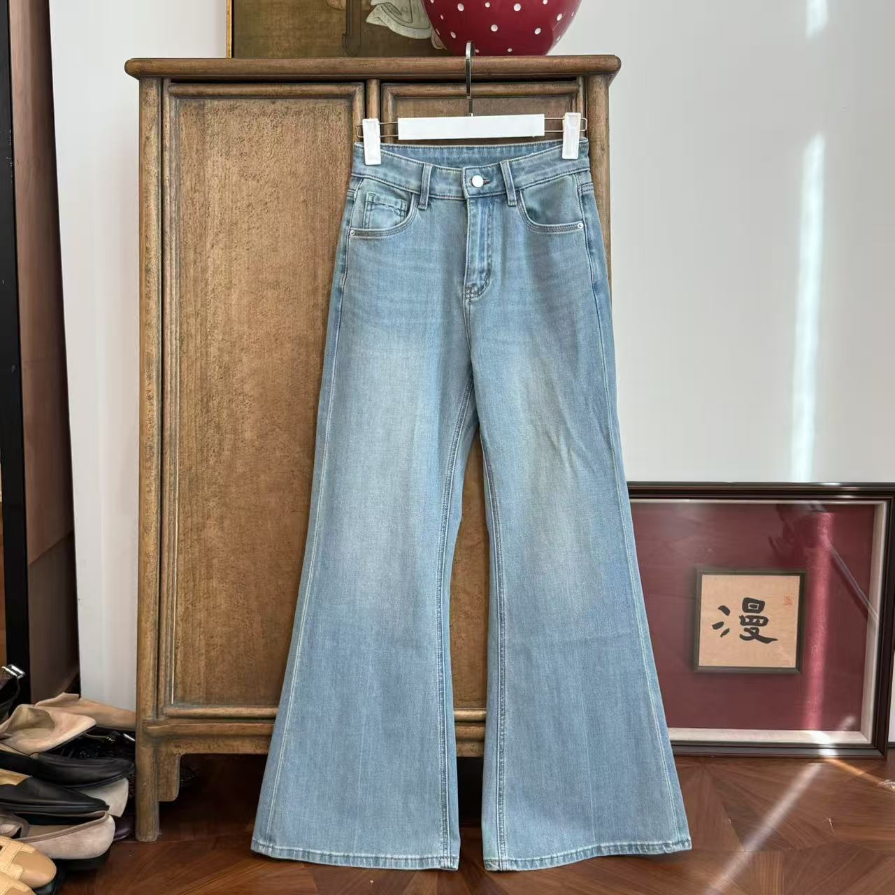 （不加绒）MYL 2025春季新品涤棉混纺牛仔裤百搭直筒牛仔直筒微喇裤