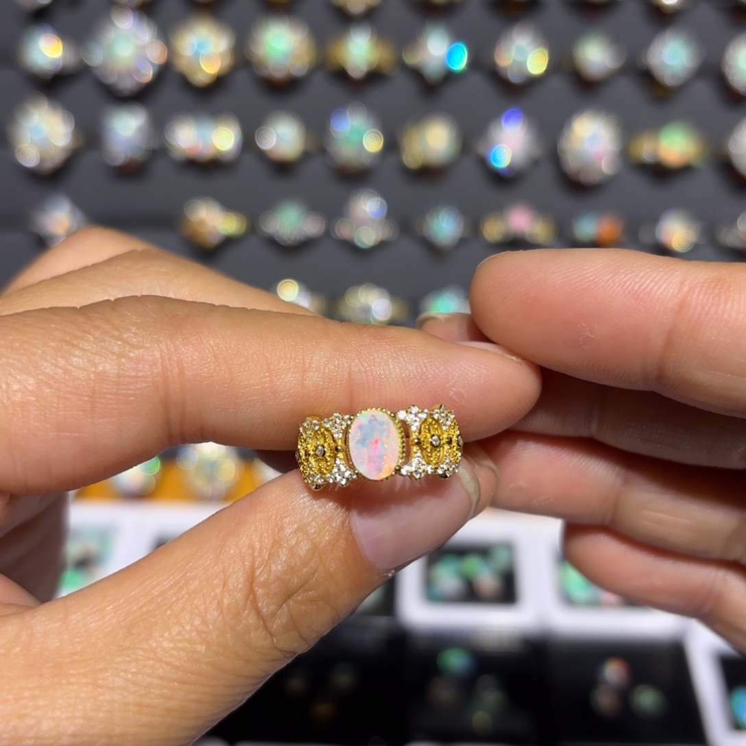 欧泊银S925镀金镶嵌戒指