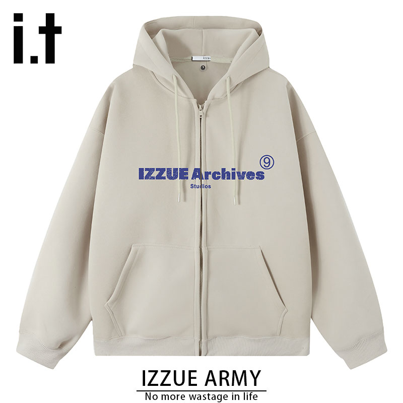 izzue正品潮牌连帽开衫卫衣宽松潮流慵懒风痞帅男女同款休闲上衣