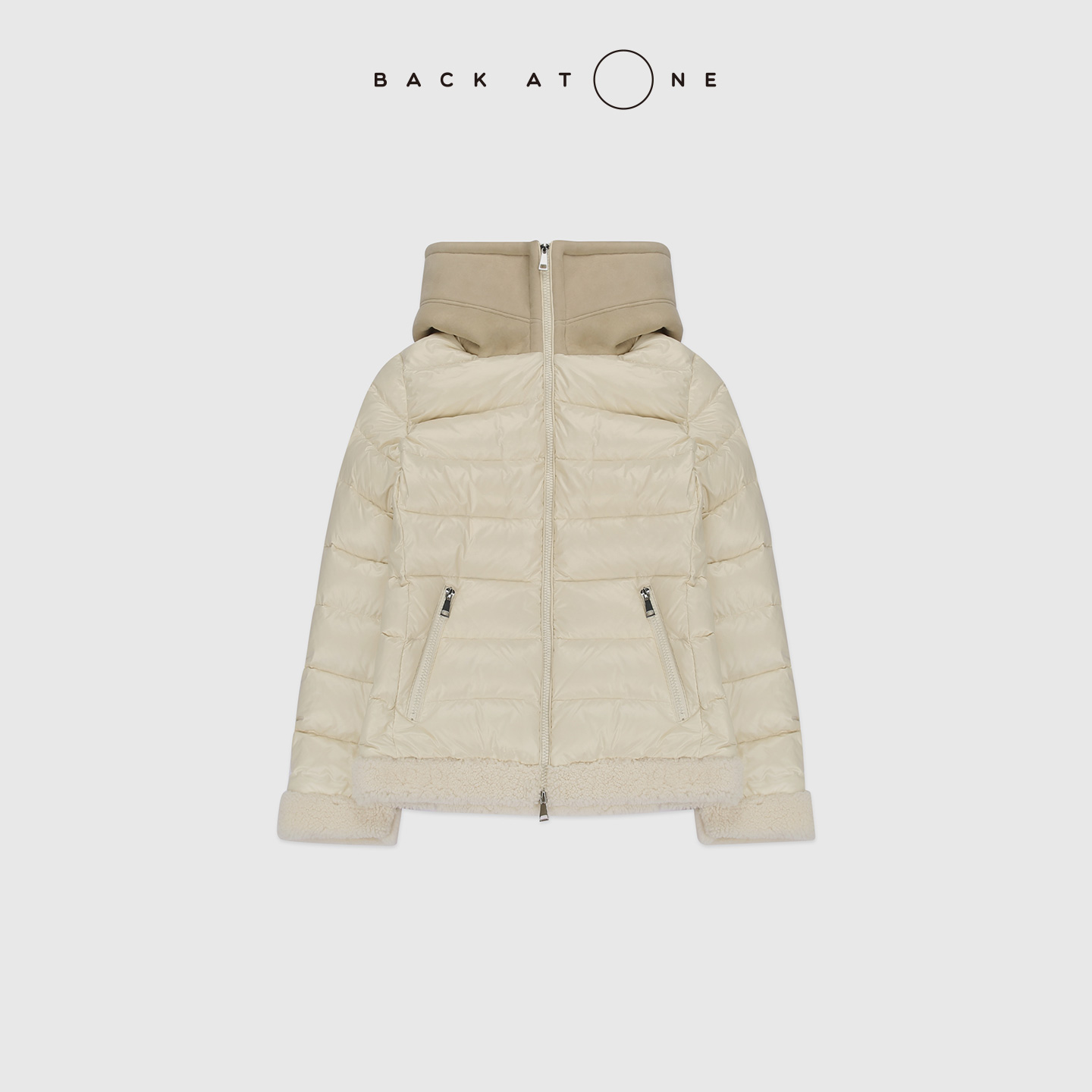 BACKATONE“羊脂白玉”蒙口美利奴连帽鹅绒服外套 BFF-1EC101E-K 