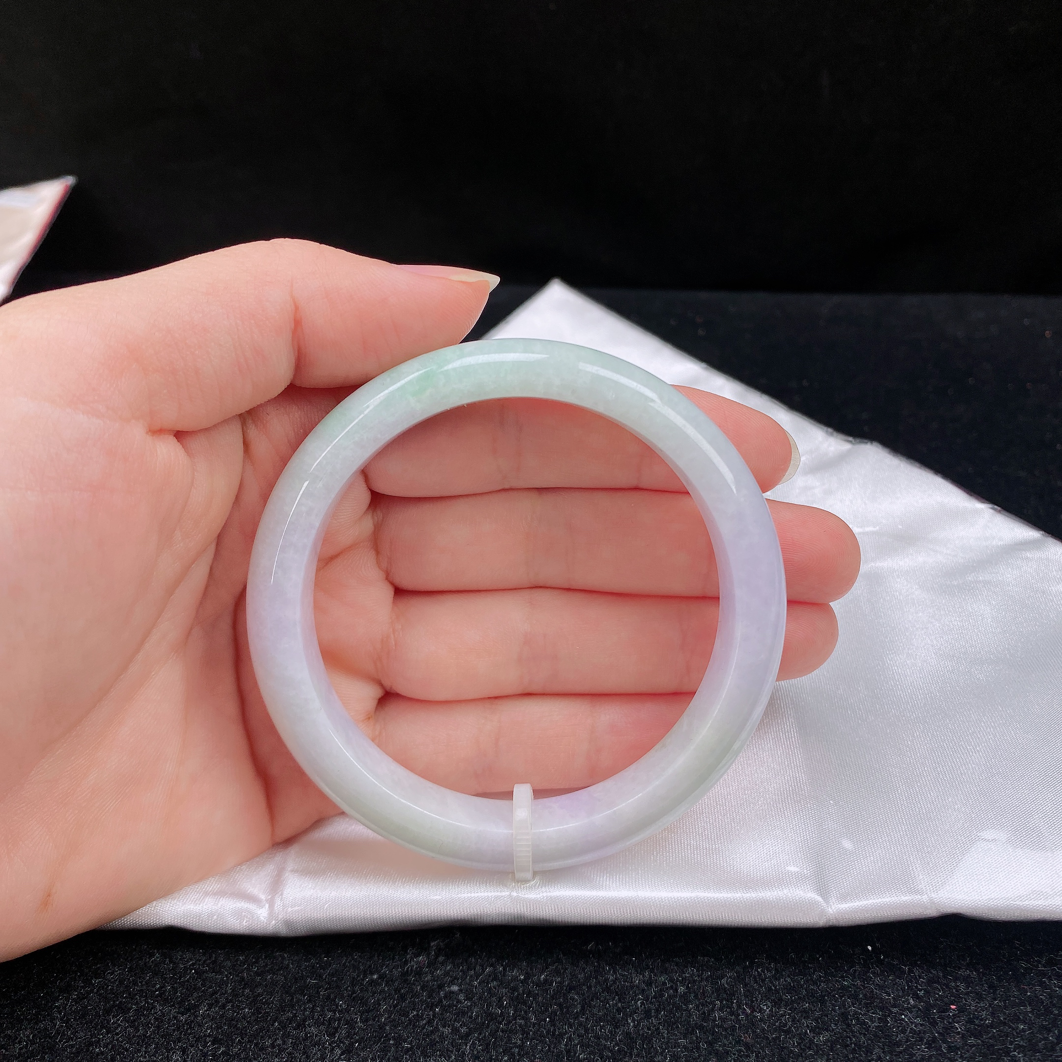 57圈口缅甸翡翠A货老坑细糯种春彩紫绿底正圈手镯玉镯子正品珠宝