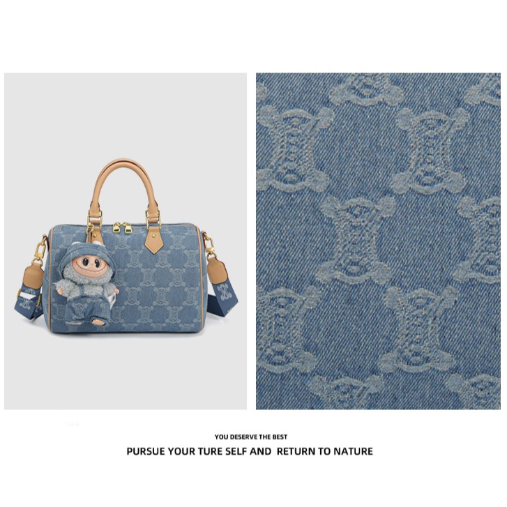 丹宁牛仔轻奢女士单肩手提枕头波士顿包#9030-2