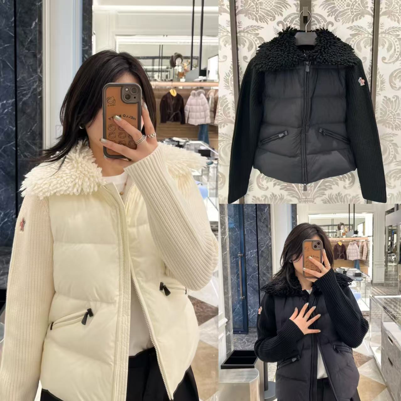 未使用 MONCLER 盟可睐25秋冬女滑雪毛领针织拼接羽绒服cardigan